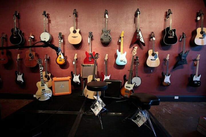Guitar wall at DB Music store